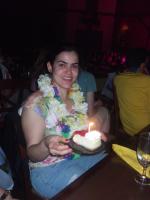 A aniversariante Cristiane em jantar havaiano, no Sea World.